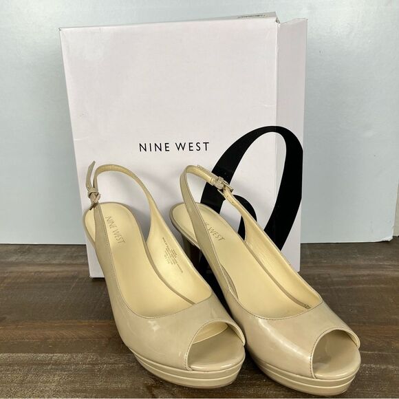 Nine West Tan Beige Open Toe Heels- Size 8.5 - Picture 1 of 7